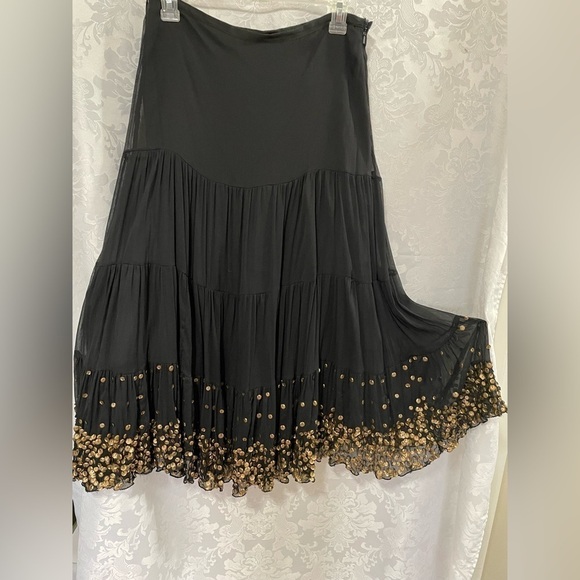 Women’s Boho embellished Maxi chiffon black tiered Skirt new no tag. - Picture 1 of 5